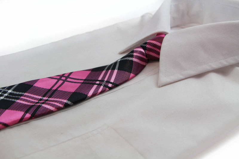 Kids Boys Pink Patterned Elastic Neck Tie - Criss Cross Pink