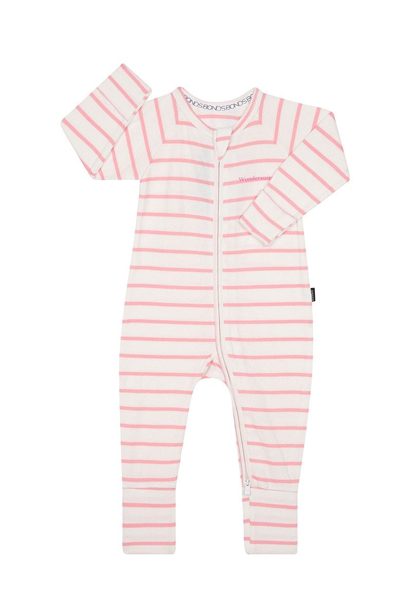 2 x Bonds Baby 2-Way Zip Wondersuit Coverall Pink Stripe