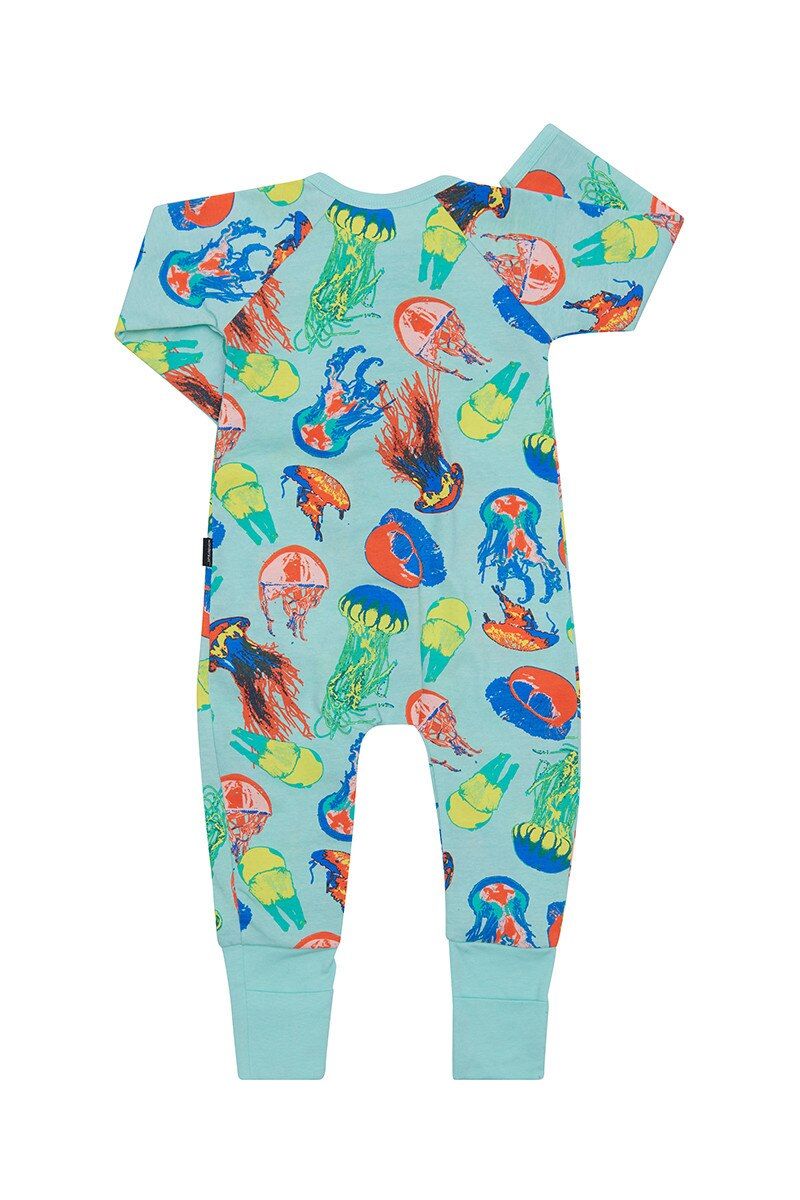 3 x Bonds Baby 2-Way Zip Wondersuit Coverall Jellyfish Frenzy Mint