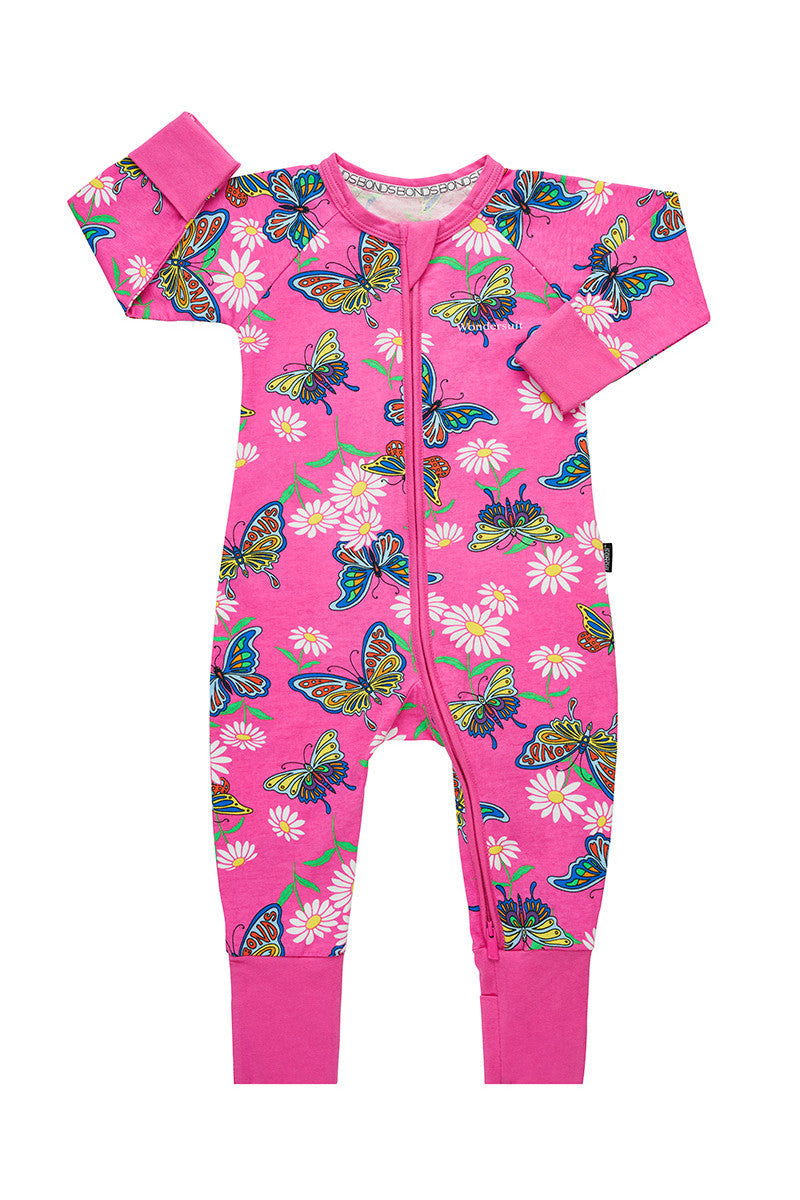 3 x Bonds Baby 2-Way Zip Wondersuit Coverall Pink Flutter On By