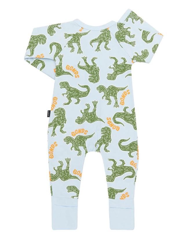 Bonds Baby 2-Way Zip Wondersuit Coverall Little Blue With T-Rex