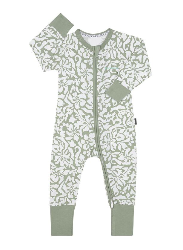 Bonds Baby 2-Way Zip Wondersuit Coverall Olive Floral