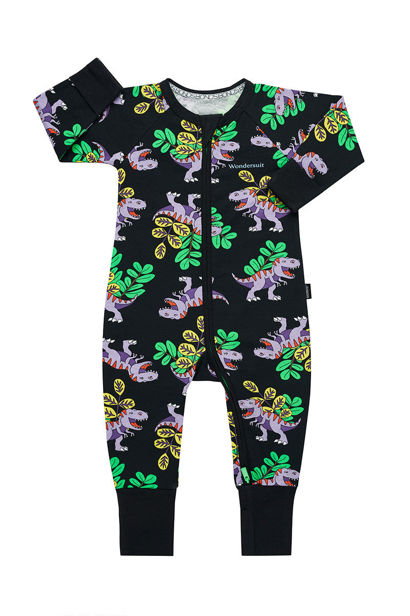 Infant Unisex Bonds Baby 2-Way Zip Coverall Wondersuit Black - Tropic T-Rex