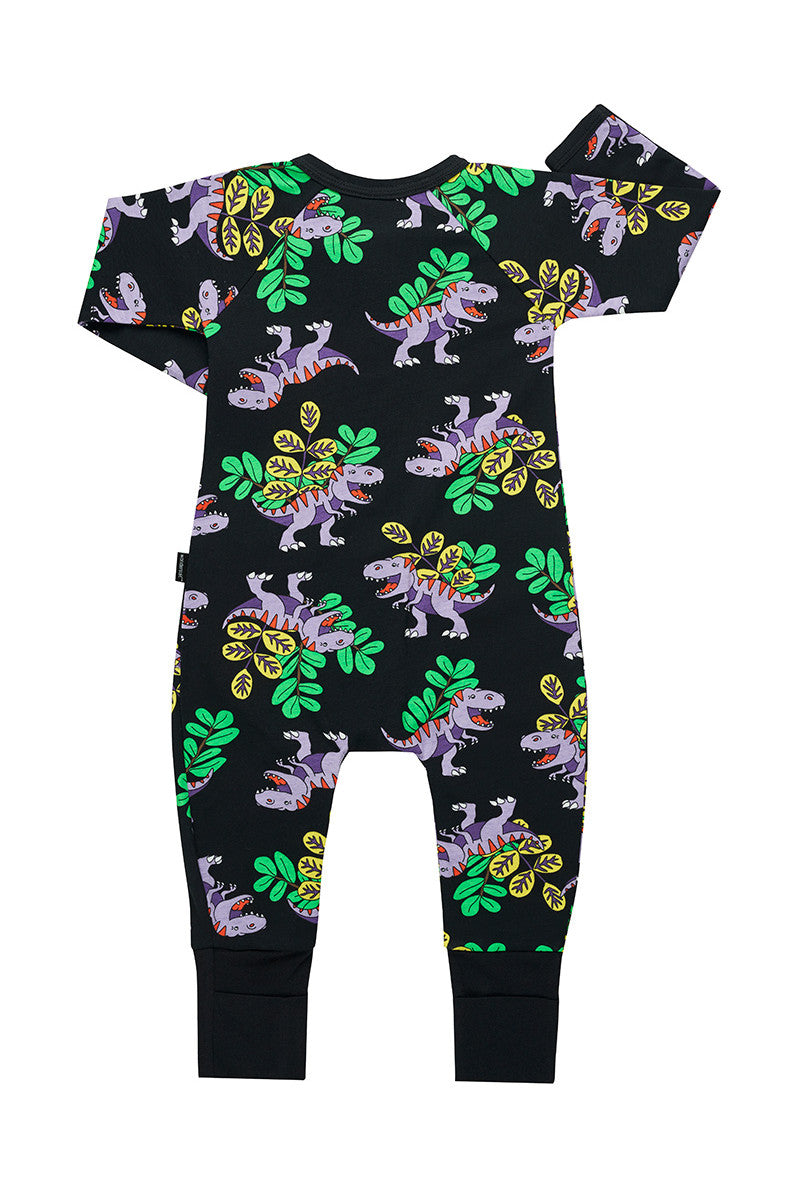 Infant Unisex Bonds Baby 2-Way Zip Coverall Wondersuit Black - Tropic T-Rex