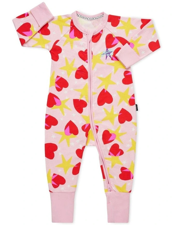 Bonds Baby 2-Way Zip Wondersuit Coverall Pink Love Star