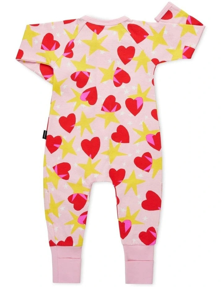 Bonds Baby 2-Way Zip Wondersuit Coverall Pink Love Star