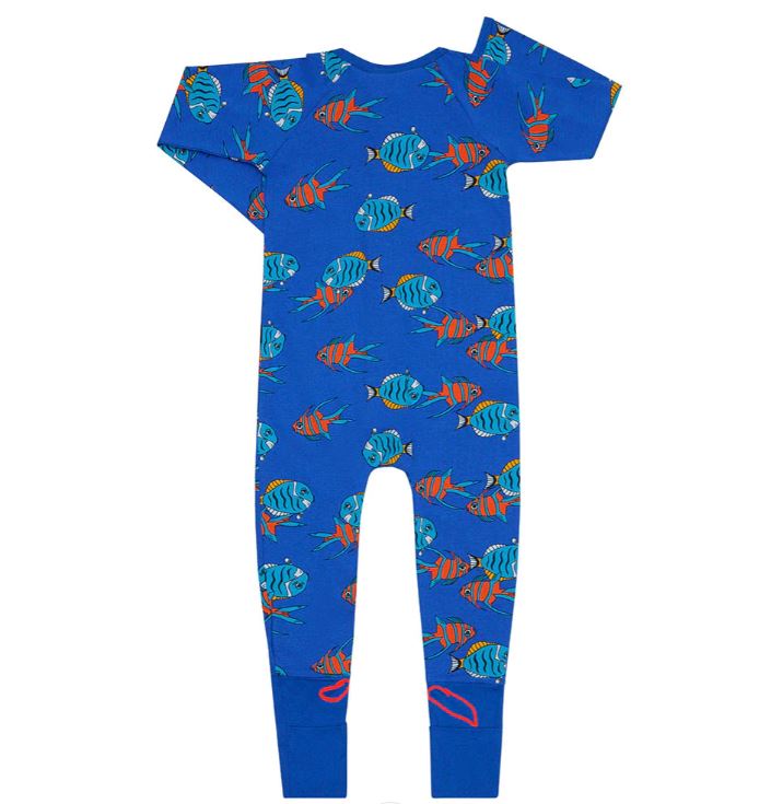 2 x Bonds Wondersuit Baby 2-Way Zip Coverall Floating Fish Blue