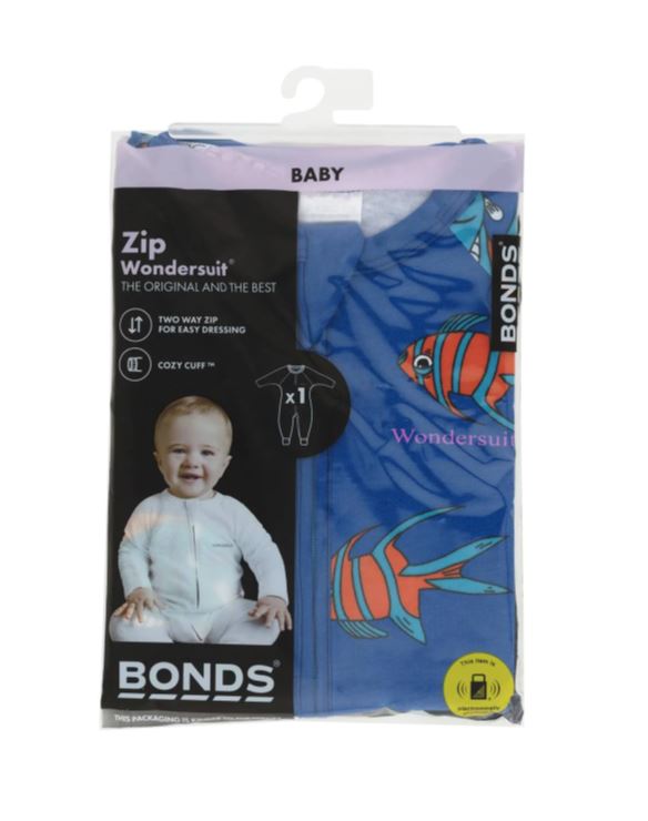 Bonds Baby 2-Way Zip Wondersuit Coverall Floating Fish Blue