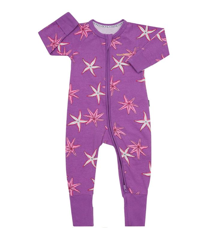 3 x Bonds Wondersuit Baby 2-Way Zip Coverall Starfish Purple
