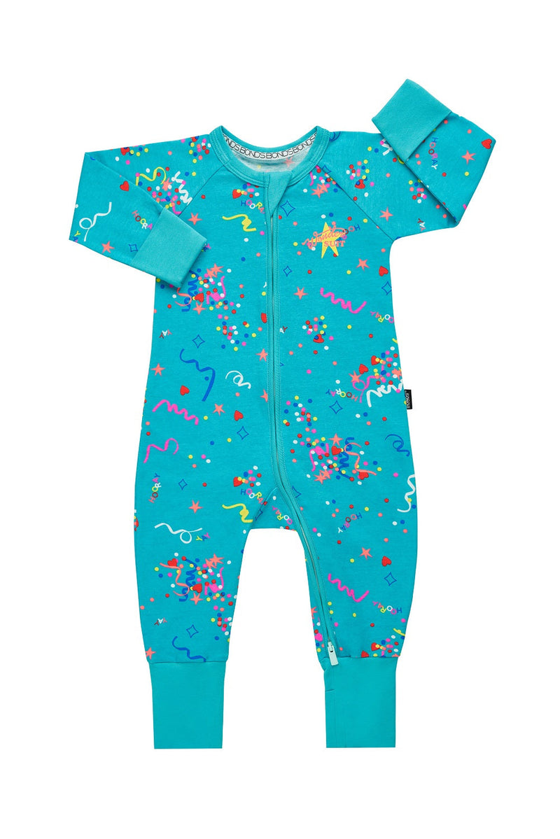 3 x Bonds Baby 2-Way Zip Wondersuit Coverall Teal Hooray Confetti