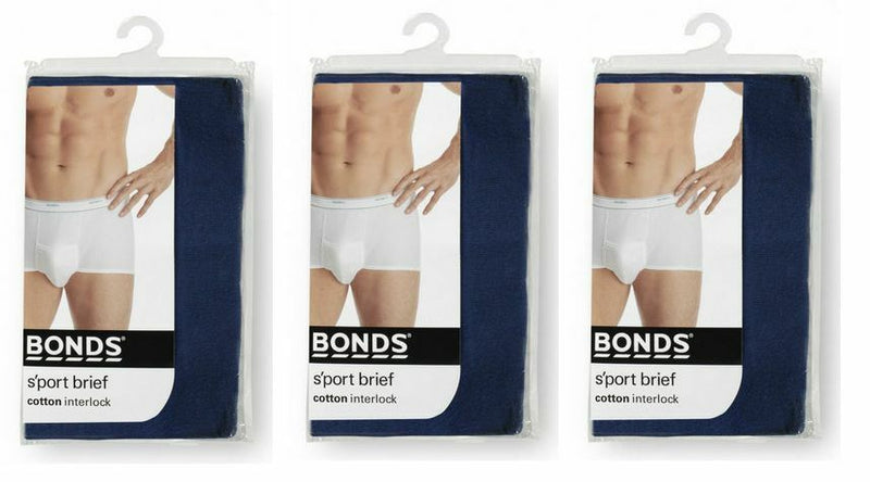 Mens Bonds White Navy 3 Pairs Cotton Briefs Support Undies Underwear