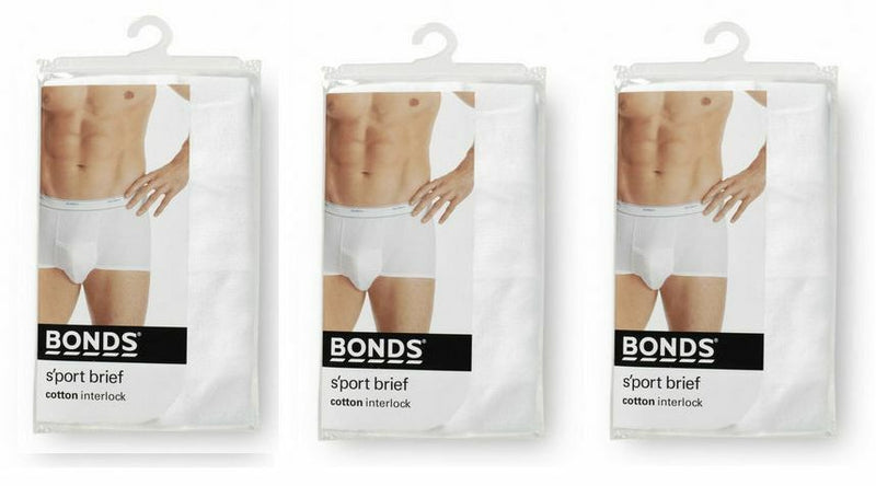 Mens Bonds White Navy 3 Pairs Cotton Briefs Support Undies Underwear