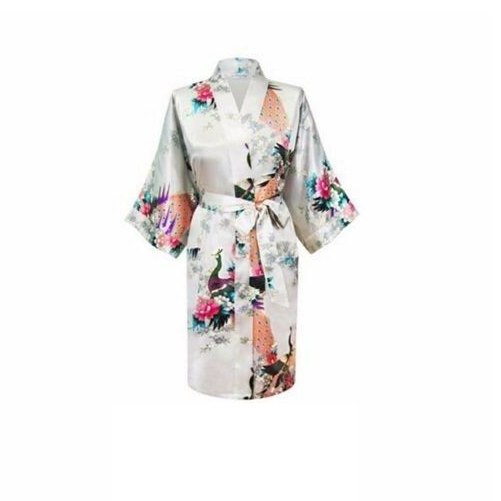 Bride Bridesmaid Gown Robe Satin Dressing Long Floral Kimono Bridal Wedding