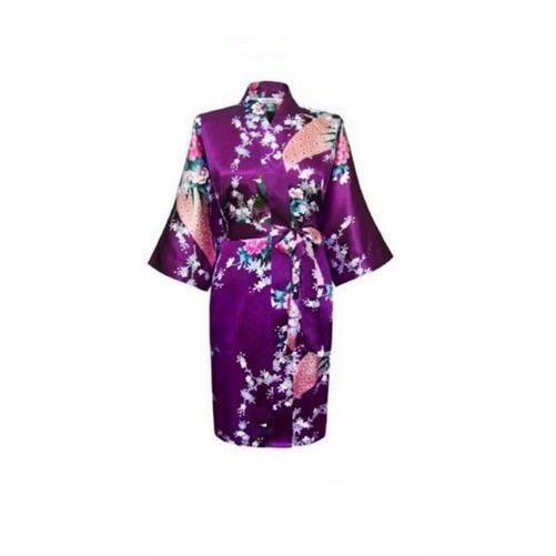 Bride Bridesmaid Gown Robe Satin Dressing Kimono Short Floral Bridal Wedding