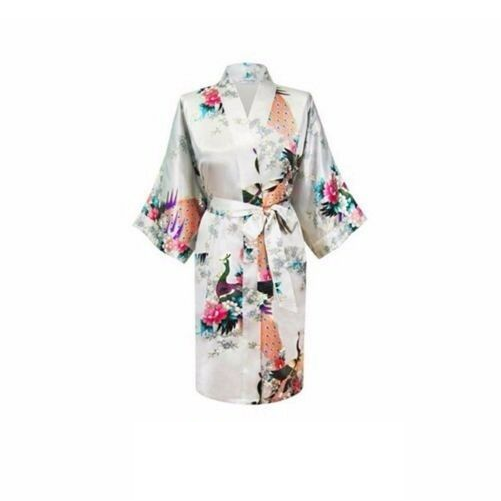 Bride Bridesmaid Gown Robe Satin Dressing Kimono Short Floral Bridal Wedding