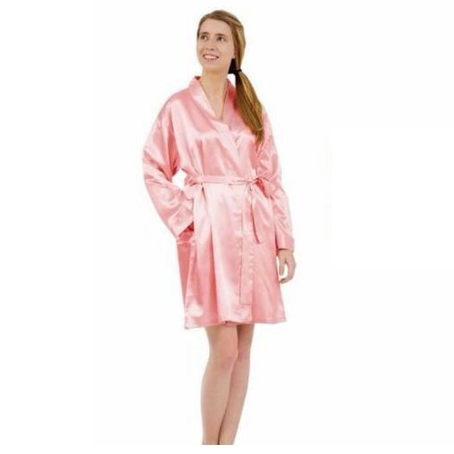 Bride Bridesmaid Gown Robe Satin Dressing Plain Short Kimono Bridal Wedding