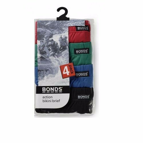 Bonds Mens 4 Pairs Action Bikini Brief Underwear Briefs Black Blue Red Green Size
