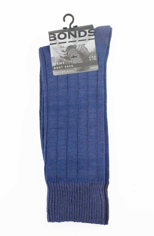 Mens Bonds Ribbed Boot Crew Socks Blue