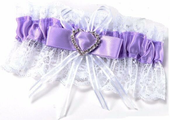 Bridal Wedding Garter Satin White Blue Purple Diamante Bow Heart Throw Keep Lace