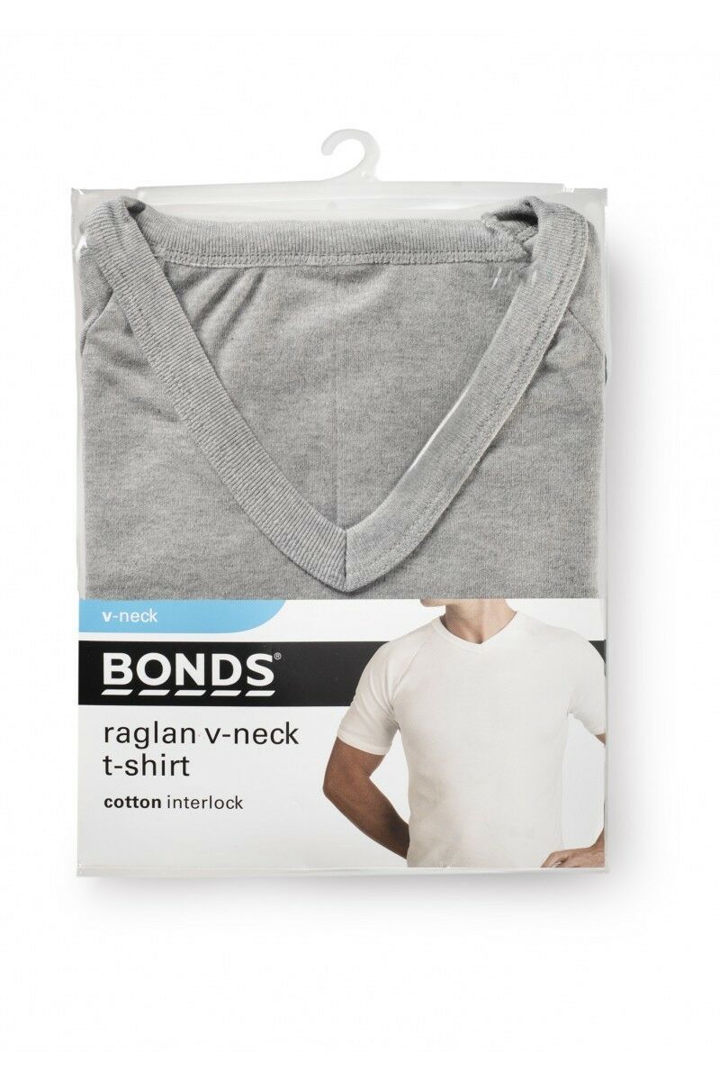 5 x Bonds Raglan Tshirt Crew / V Neck Tee Top - White Black Navy Grey