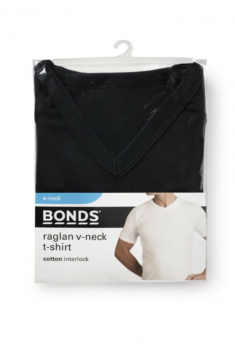 2 x Bonds Raglan Tshirt Crew / V Neck Tee Top - Black White Navy Grey