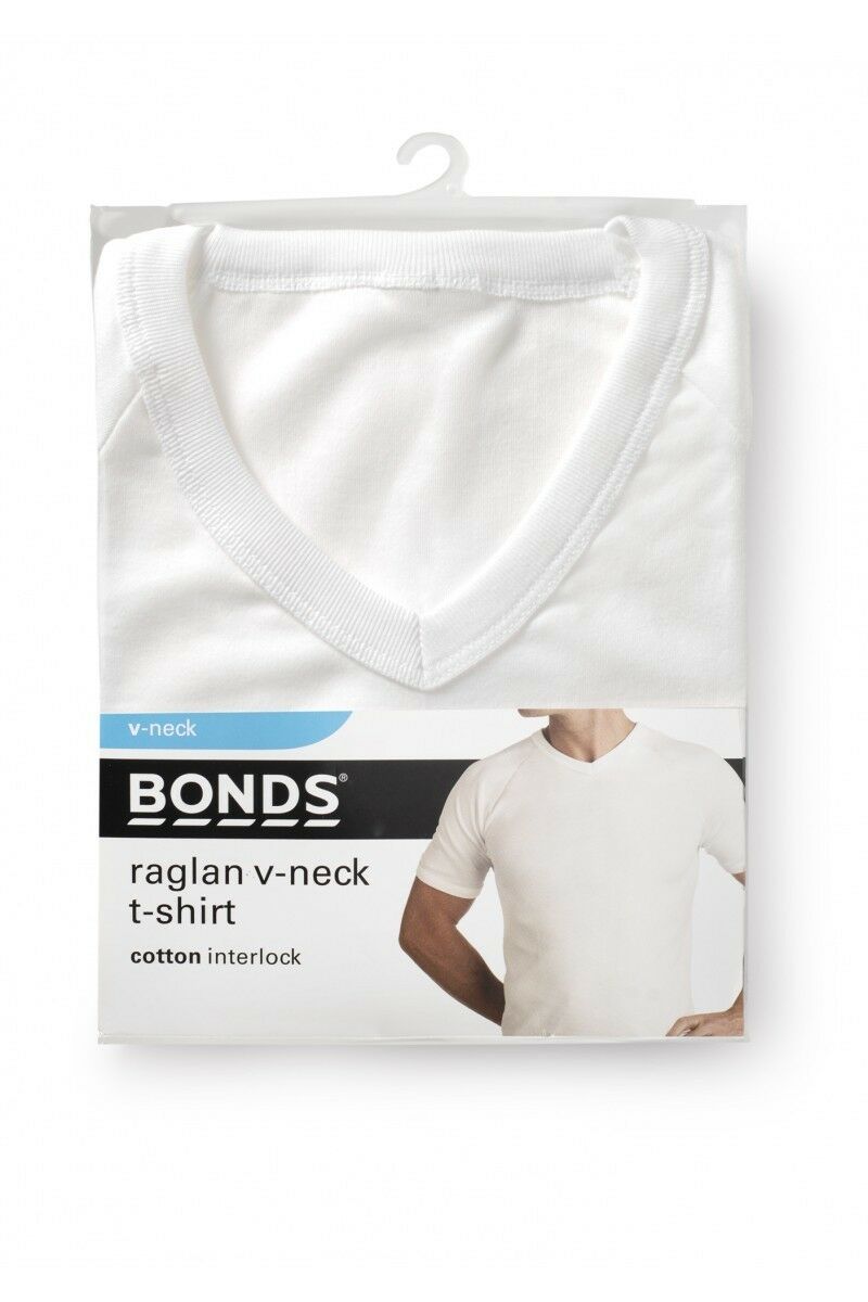 Bonds Raglan Tshirt Crew / V Neck Tee Top - Black White Navy Grey