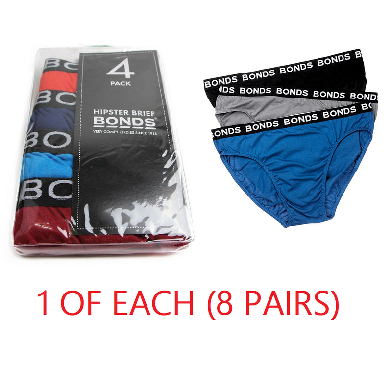 8 x Pairs Mens Bonds Hipster Action Briefs Underwear Jocks