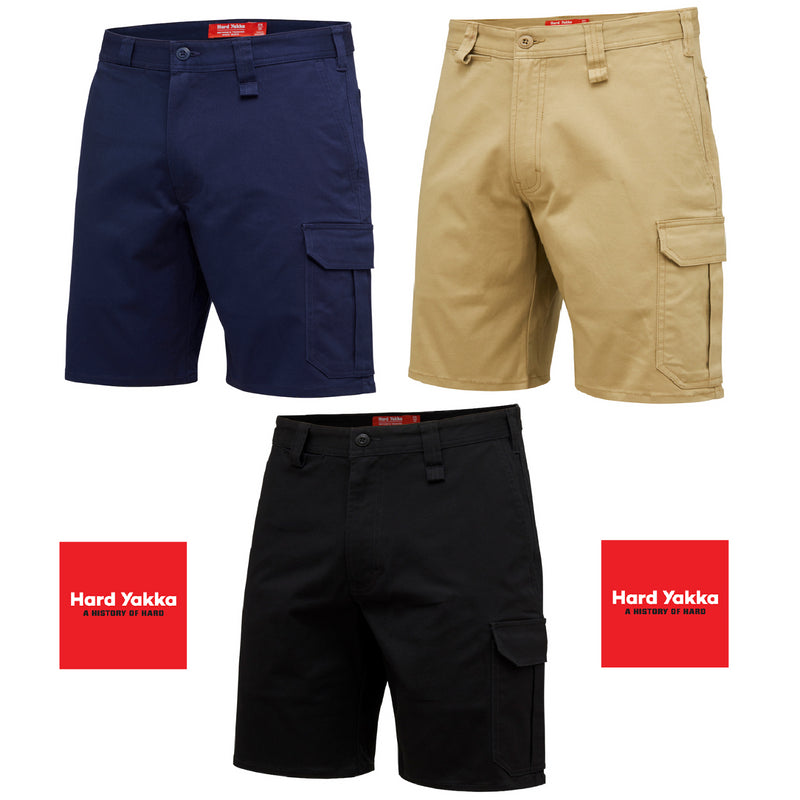 Mens Hard Yakka Core Basic Stretch Short Shorts Tradie Trade Navy Black Khaki