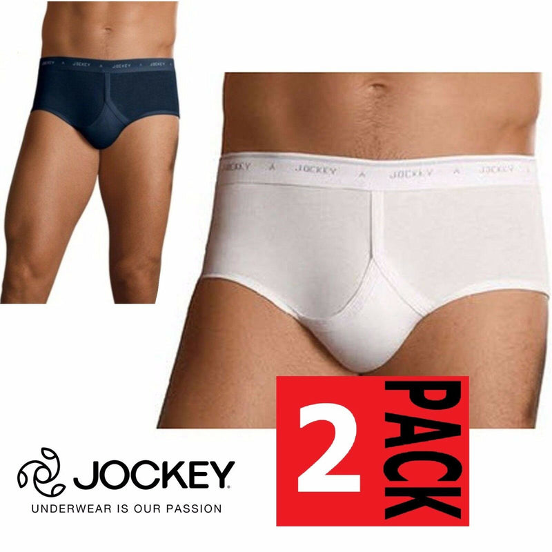 2 x Jockey White / Navy Y-Front Mens Underwear Briefs