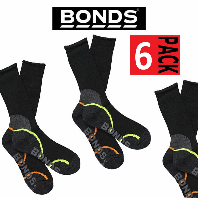 6 Pairs Mens Bonds Acrylic Work Socks Ultimate Comfort Crew Black High S8697d