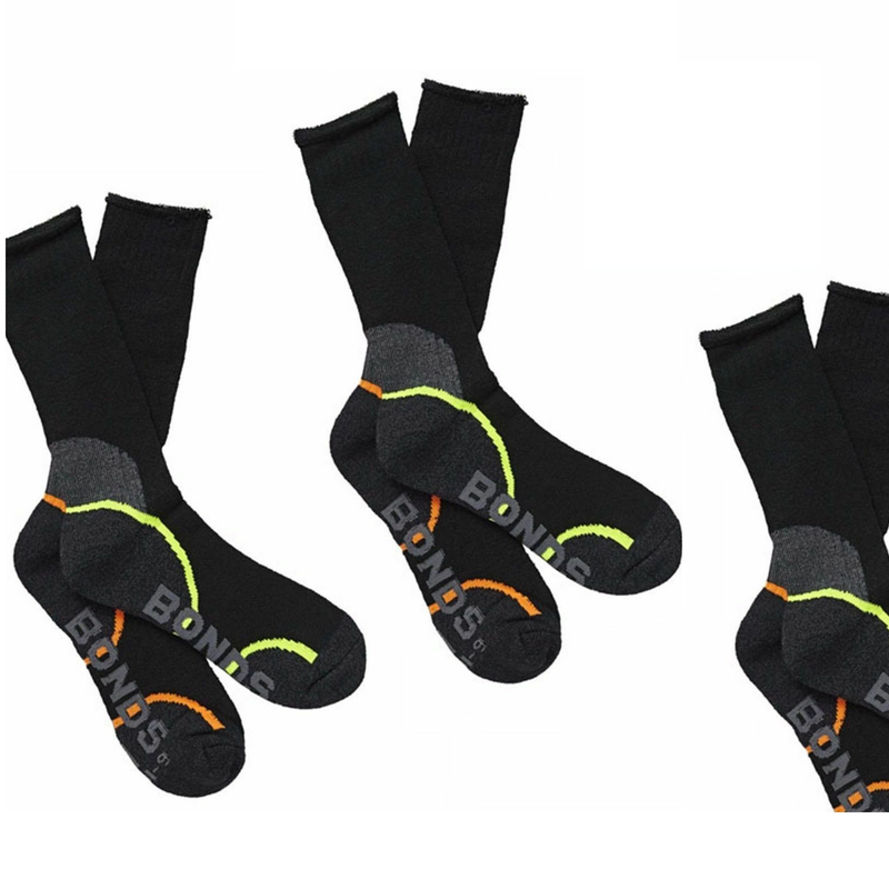 12 Pairs X Mens Bonds Acrylic Work Socks Ultimate Comfort Crew Black