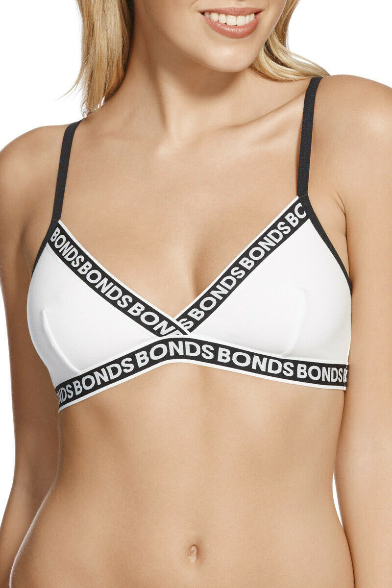 Bonds Womens Triangle Crop Bra Bralette Pull Over Lounge Comfort White