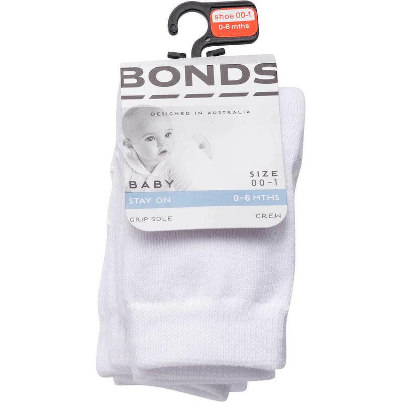 Bonds Baby White 2 Pairs Socks Crew Grip Sole Kids Toddler Boys Girls Anti Slip