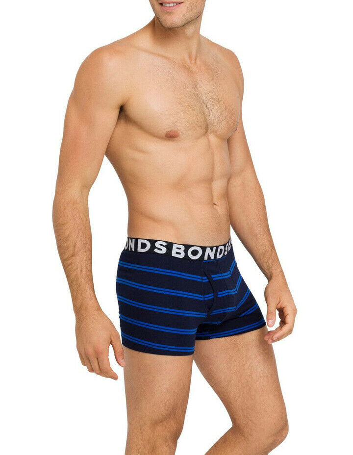 3 Pairs X Bonds Mens Everyday Trunks - Navy/Blue/Navy Blue Stripes