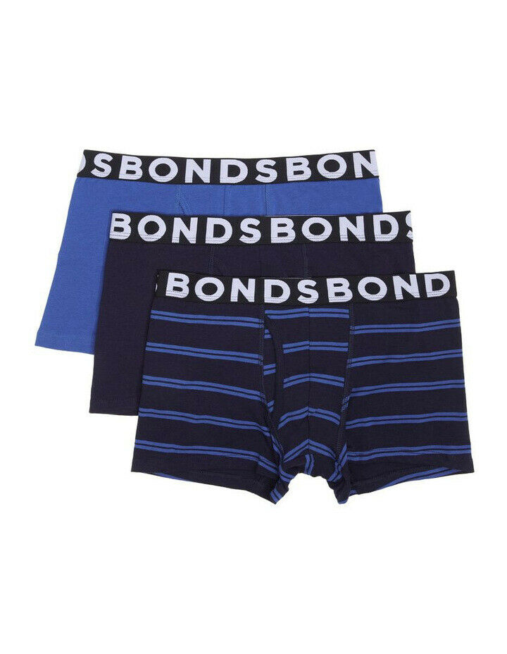 3 Pairs X Bonds Mens Everyday Trunks - Navy/Blue/Navy Blue Stripes
