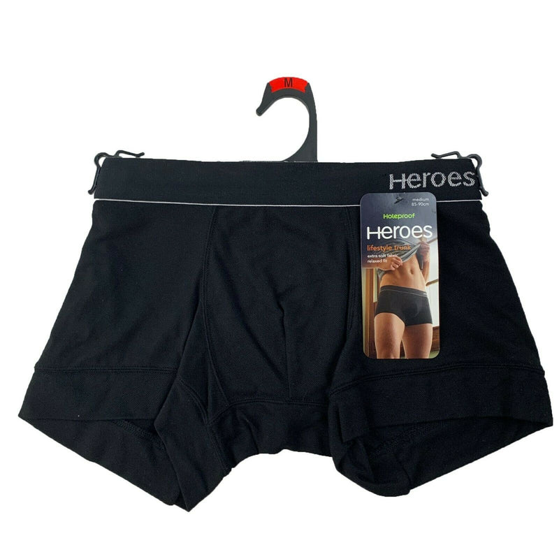 3 x Mens Holeproof Heroes Lifestyle Trunk - Trunks Underwear Jocks Black M