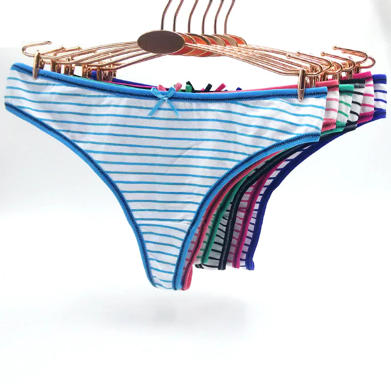 6 x Womens Stripe G String - Thong Sexy Cotton Assorted Gstring Undies Underwear
