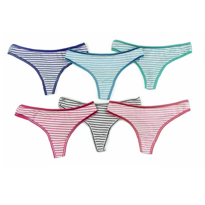6 x Womens Stripe G String - Thong Sexy Cotton Assorted Gstring Undies Underwear