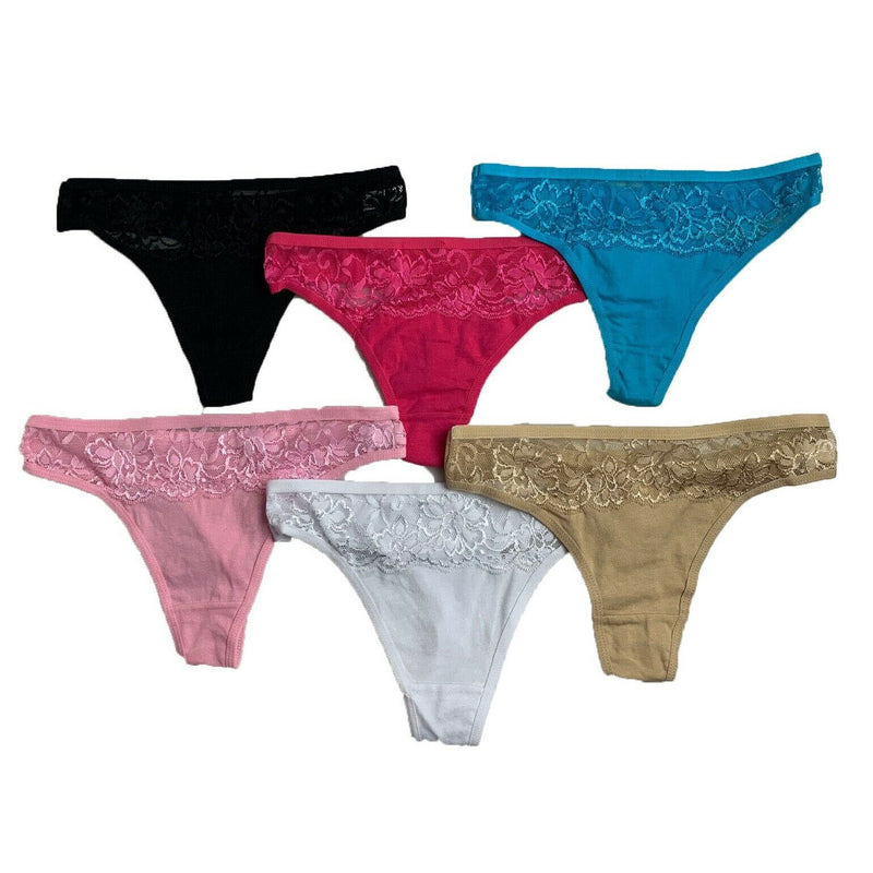 6 x Womens Lace G String - Thong Sexy Cotton Assorted Gstring Undies Underwear