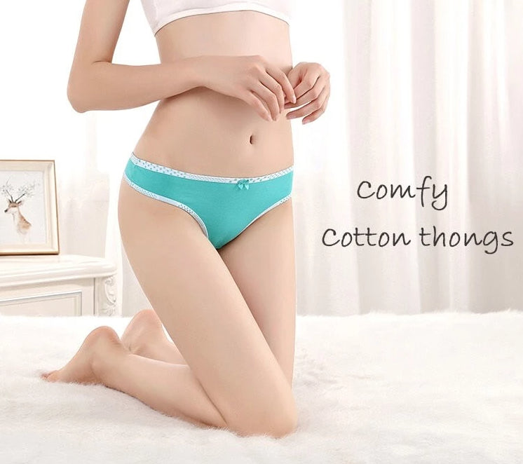 6 x Womens Dot Top G String - Thong Sexy Cotton Assorted Undies Underwear