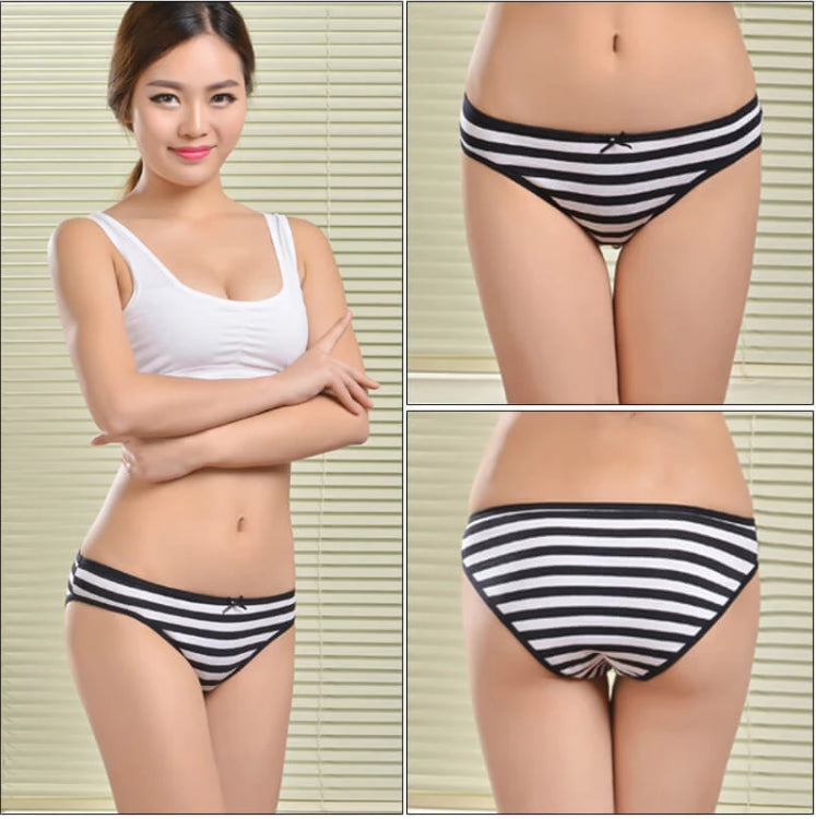 6 x Womens Stripe Cotton Bikini Underwear Brief Sexy Panties Comfy
