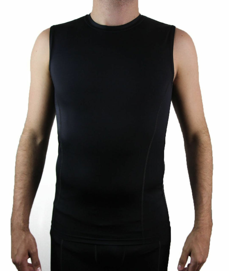 Mens Black Compression Tank Top T Shirt Gym Running Sports Training Weights Tee