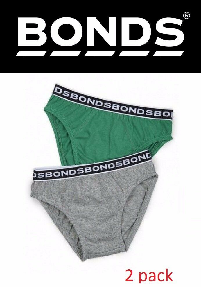 New Boys Kids Teen Bonds 2 Pairs Briefs Cotton Underwear Comfy Logo Green Grey