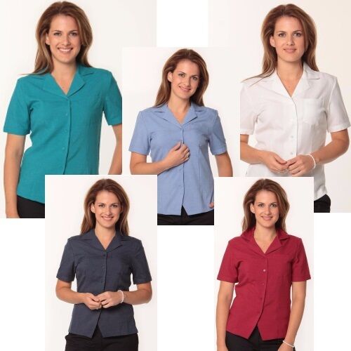 Womens Short Sleeve Blouse Ladies Business Shirt Work Grey White Blue Plus Size