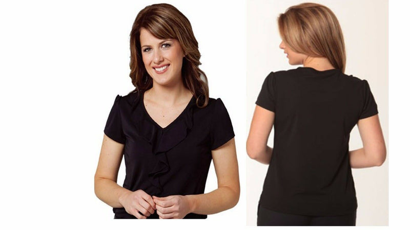 New Womens Ladies Ruffle Blouse Tshirt Shirt Black Top Casual Work Dress V Neck