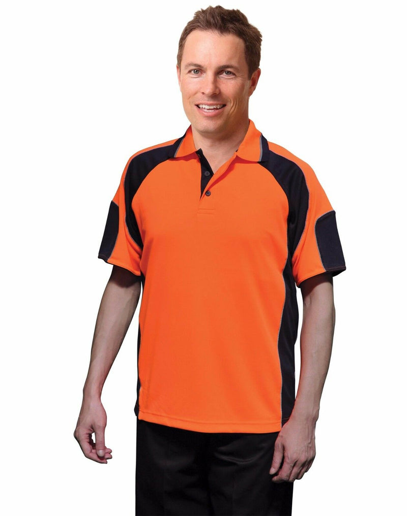 New Mens Hi-Vis Cooldry Contrast Short Sleeve Panels Tshirt Work Shirt Polo