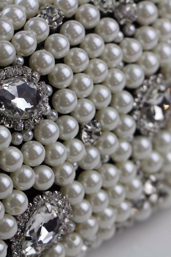 Womens Black Clutch Hand Bag Pearls Diamante Wedding Bridal