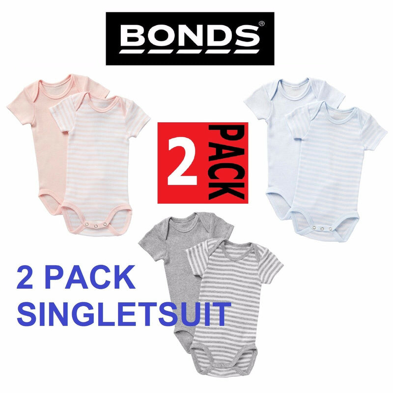 Bonds Baby 2 Pack Short Sleeve Bodysuit Cotton White Blue Pink 0000 000 00 0 1 2