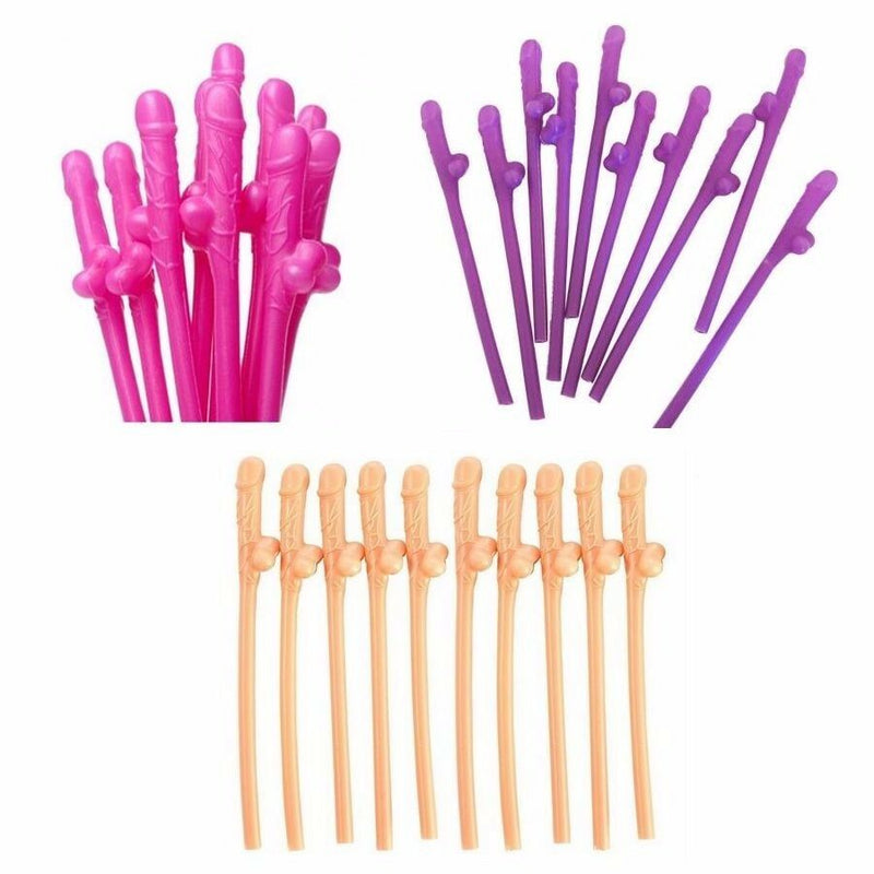 10/20/30 Willy Penis Dick Straw Straws Hens Night Party Mix Colours Nude Pink