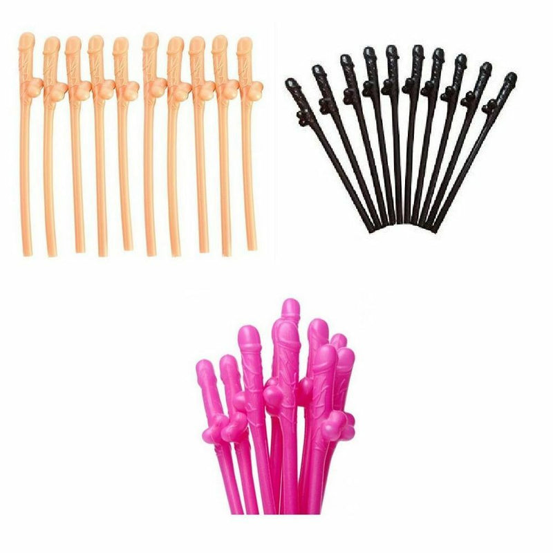 10/20/30 Willy Penis Dick Straw Straws Hens Night Party Mix Colours Nude Pink